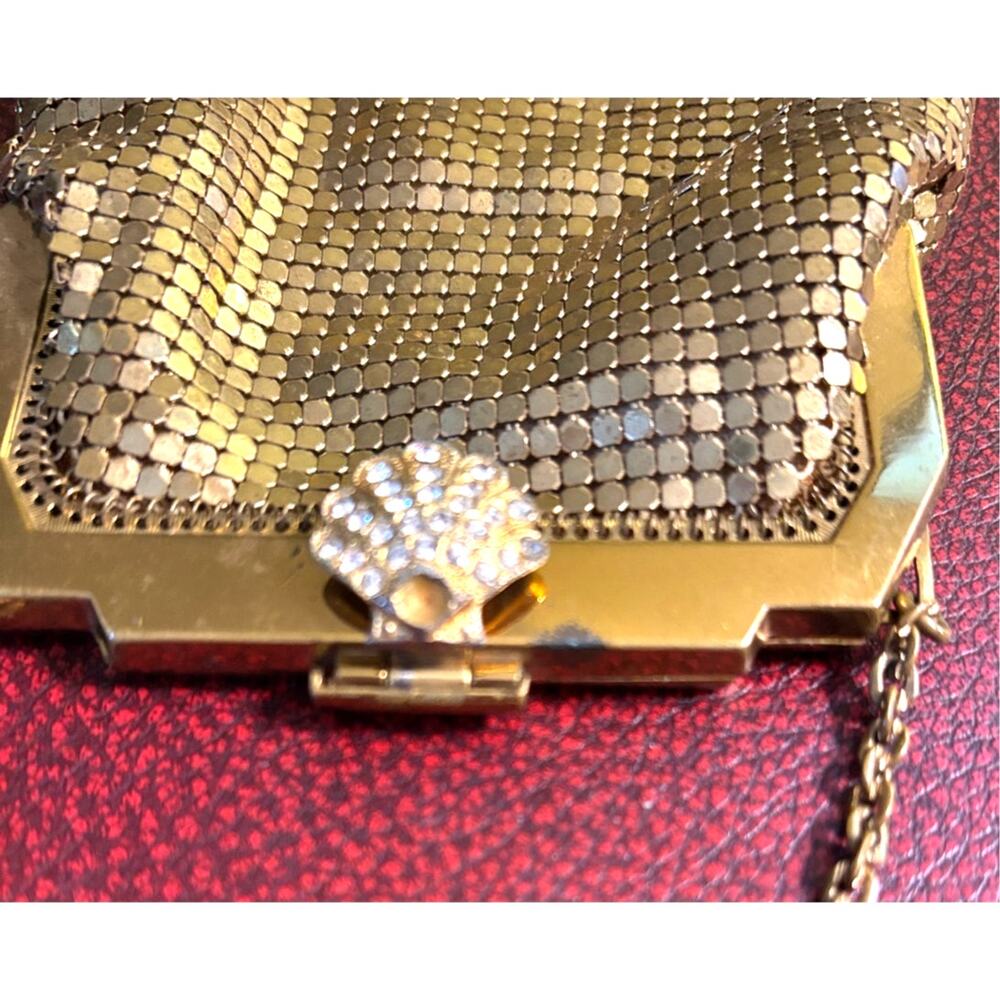 Antique WHITING & DAVIS 1930s Gold Mesh Purse With Ornate Rhinestone Clasp - Picture 13 of 13